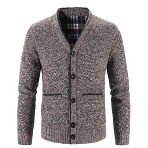 Nieuwe Mode Winter Fluwelen Trui Jas Knop Up Knit Kleding Warm Slim V-hals Gebreid Vest Voor Mannen