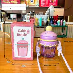 450ml Macaron Cake Style Plastic <b>Straw</b> Cup Cute Aesthetic Water Tumbler Portable <b>Reusable</b> Drinking Cup for Girls Students Gifts - Product Image 2