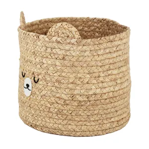 Factory Price Stable Durable Foldable Cute Bear Seagrass Raw Material Woven Storage Basket Organizer Toys Home Decoro Basket