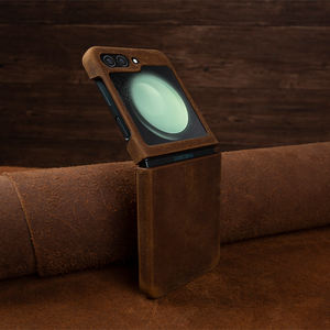 Para Samsung <span class=keywords><strong>Galaxy</strong></span> Z <span class=keywords><strong>Flip</strong></span> 5 Funda plegable de cuero genuino para Samsung Z <span class=keywords><strong>Flip</strong></span> 4 3 Funda de teléfono de lujo vintage - Product Image 2