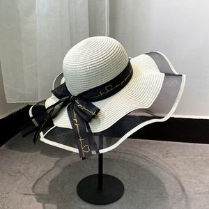 Wholesale Women's Summer <b>Hats</b> Paper <b>Straw</b> Sun Beach <b>Hat</b> Lace Brim Sun Bucket <b>Hat</b> With Ribbon - Product Image 3