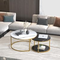 Ensemble de 2 tables basses modernes et simples, blanches, avec rangement robuste et design réglable, en verre et acier, pour salon