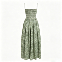 Robe longue d'été élégante à imprimé floral 100 % coton, avec volants, ceinture et buste froncé élastique, coupe trapèze, idéale pour la plage