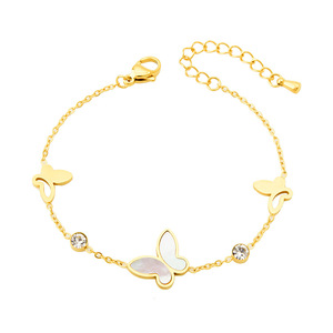 Tarnish Free Real 18k Gold Plated Thick Chain Link Mother of Pearl Shell Bracelet Star Moon Stainless Steel Butterfly Bracelet
