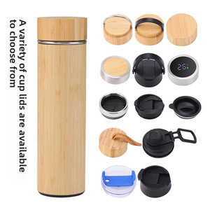 Gourde isotherme en bambou personnalisable de 450 ml, élégante bouteille en acier inoxydable, gourde minimaliste avec bois naturel - Product Image 2