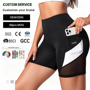 <span class=keywords><strong>Short</strong></span> de yoga taille haute pour <span class=keywords><strong>femme</strong></span> OEM avec empiècements en maille contrastante, <span class=keywords><strong>poche</strong></span> latérale pour téléphone, effet push-up, extensible, idéal pour la course et le cyclisme - Product Image 1