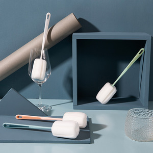 Cup <b>Brush</b> Long Handle With Sponge Head For Cleaning <b>Bottles</b> And Glasses White Blue Green Pink ABS Material - Product Image 1