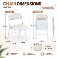 Chaise pliante élégante en PU beige rembourrée avec cadre en acier blanc, idéale pour le salon, la décoration intérieure et comme siège supplémentaire.