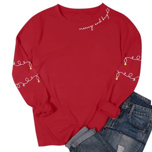 Sudadera de Navidad para mujer, sudaderas con luz de Navidad, camisas de manga larga de Navidad alegre y brillante, jersey de cuello redondo, Tops - Product Image 1