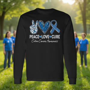 Camiseta de manga larga Peace Love Cure Colon Cancer Awareness - Product Image 3