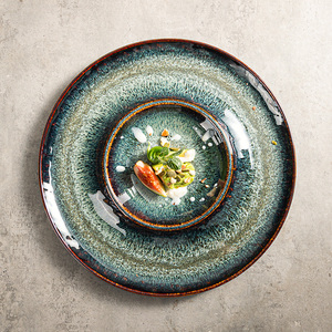 Platos de vajilla Chaozhou 2024 para restaurante fino <span class=keywords><strong>Chef</strong></span> bandejas de gastronomía Molecular de porcelana platos de sopa de cerámica reactiva azul - Product Image 3