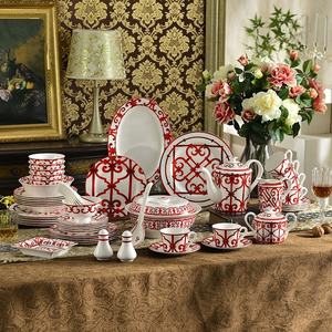 Ventes chaudes, 58 pièces, motifs de garde-corps nordiques rouges, art du papier découpé, ensembles de salle à manger, ensembles de vaisselle en porcelaine - Product Image 1