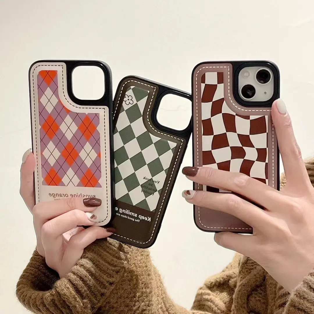Shemax Silicone Case Classic Brown & White Plaid TPU Soft Gel Protective Case Shockproof Anti-Scratch Cover Case for iPhone 13