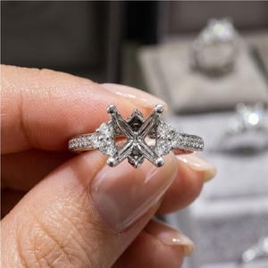 Anillo de Montura Semicompleta de Alta Calidad con Diamantes Reales, Banda Pavé de Oro Blanco Sólido de 14k, Anillos en Blanco con Piedras Laterales en Racimo, Joyería OEM ODM - Product Image 2