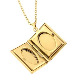 Stainless Steel Rectangular Photo <b>Locket</b> Necklace Book Design Mirror Finish Unisex Fashion Pendant Gift Jewelry - Product Image 5