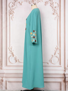 Túnica de Oriente Medio Abaya Musulmane Hijab Nueva ropa musulmana Temperamento Bordado elegante Cuello redondo Abaya casual - Product Image 6