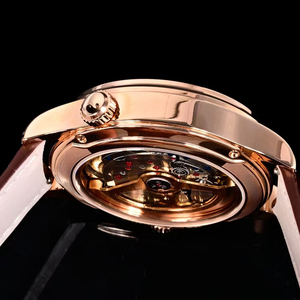 High-end Designer Style Luminous Waterproof Day Night Date Sapphire Crystal Rose Gold <b>Case</b> Brown Leather Strap Unisex <b>Watch</b> - Product Image 5
