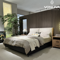 Lit double de luxe Vonliva, cadre de lit King/Queen avec rangement, design moderne personnalisable, revêtement en lin, garantie de 2 ans