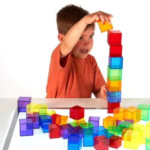 Educational Toy Rainbow Plastic Stacked Block Set Transparent 90 Cube Toy Set