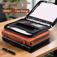 Portafolio de Cuero Personalizado con 3 Anillas, Cierre de Cremallera, Asa, Bolsillo para Calculadora y Tablet, con Logotipo, para Ejecutivos y Reuniones de Negocios