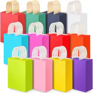 Kraft kağıt parti Favor hediye kulplu çanta 12 renk gökkuşağı hediye çanta toplu Goodie çanta çocuklar için doğum günü