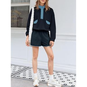 Conjunto Deportivo de 2 Piezas para Mujer Fisoew, Sudadera Casual con Botones y Bloques de Color, con Pantalones Cortos, Atuendo Otoñal, Estilo Transpirable - Product Image 6