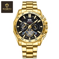 Jam Tangan Pria BINBOND Luminous Trendy Tourbillon Hadiah untuk Mahasiswa, Tali Baja, Tiga Dial, Enam Jarum, Dekoratif, Quartz