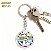 Porte-clés en acrylique « Dieu est bon » avec rayures pastel et papillons, breloque transparente double face, accessoire inspirant pour la foi et la positivité