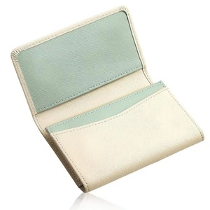 Women's Slim Genuine Leather Business <b>Card</b> <b>Holder</b> with Cross Pattern Cowhide Color-Block Design Large Capacity - Product Image 2