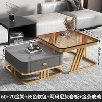 Table basse nordique moderne et simple avec plateau en verre et plateau coulissant en pierre, style luxe léger en métal pour salon et mobilier de maison