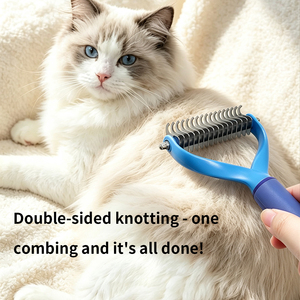Brosse de toilettage rotative double face pour animaux de compagnie, râteau à sous-koirage en acier inoxydable pour chats et chiens, outil démêlant et dépilatoire - Product Image 6