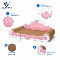 Chaise longue griffoir pour chat en carton ondulé rose à motifs floraux, style victorien, siège à griffer, mobilier orné, vente en gros