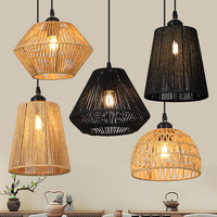 Luminaire suspendu carré en rotin avec hauteur réglable pour chambre à coucher, cuisine, salon