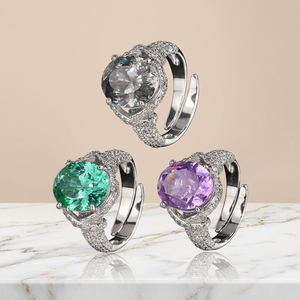 Tu Oval Iced Out Flower Cutting 10*12mm Zirconia <b>Rings</b> <b>Adjustable</b> Tarnish Resistant White Gold Plated Copper Jewelry for Women - Product Image 2