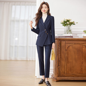 Women's Suit Set Gray Wool Blend Full Sleeve Anti-Wrinkle Office Lady Autumn Formal Wear Professional Attire - Product Image 2
