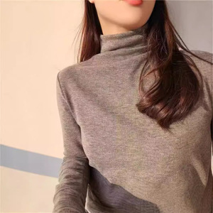 Women's Knit Turtleneck Top 280g Viscose Fiber Soft Minimalist Slim Fit Long Sleeve Base Layer Oatmeal Light Gray Coffee Dark - Product Image 3
