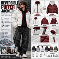 Manteau d'hiver décontracté pour homme, personnalisé, réversible, à capuche, imperméable, grande taille, avec fermeture éclair, rembourré en duvet, color block, chaud