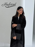 Abaya Hafizah à pois et empiècements, Robe musulmane de Dubaï, Kaftan avec bordure en dentelle, Vente en gros, Ramadan Aïd 2026, Fournisseur de vêtements islamiques