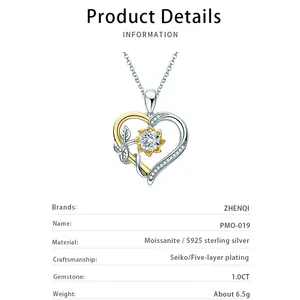 S925 Women's Sterling Silver Necklace Jewelry 1 Carat Heart Shaped Moissanite Platinum Quality Perfect For Party Or Gift Giving