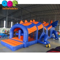 Château gonflable commercial pour enfants, jeu de course amusant, jeu d'obstacle avec toboggan combo, course d'obstacle gonflable dragon de 50 pieds