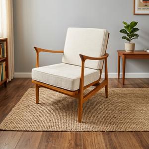 Sillón de Salón Moderno y Minimalista, Tapizado, con Brazos, de Madera Maciza, para Sala de Estar, Muebles para el Hogar - Product Image 3