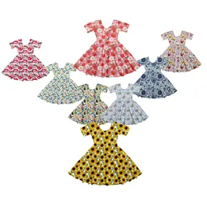 custom printing children girl dress ruffles short sleeve little party clothes boutique kids girl Twirl dresses