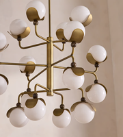 Lustre moderne en verre blanc et marbre brun, design contemporain, pour villa, salon, restaurant, finition laiton antique, taille moyenne