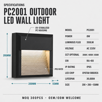 Lumière LED murale extérieure carrée 8W, fourniture d'usine, LED SMD, matériau PC, étanche IP65, utilisation en jardin, garantie de 3 ans