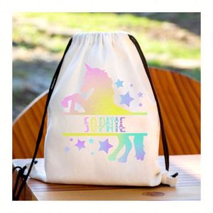 Custom Rainbow Unicorn Drawstring Gym <b>PE</b> <b>Bag</b> Girls <b>School</b> Nursery Backpack Custom Design - Product Image 1