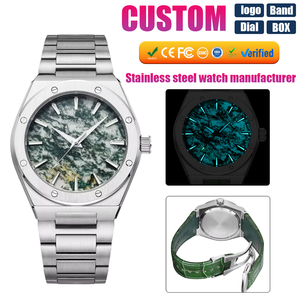 Montre à quartz en acier inoxydable OEM ODM avec logo personnalisé, bracelet en cuir, cadran en <span class=keywords><strong>pierre</strong></span> <span class=keywords><strong>naturelle</strong></span> de haute qualité, lumineuse, pour homme - Product Image 1