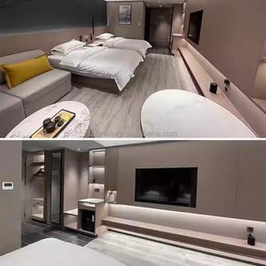 Minimalist 3 Star Hotel Room Furniture Set Double Single Bed with Nightstands Headboard <b>Sofa</b> TV Cabinet <b>Side</b> <b>Table</b> & Wardrobe - Product Image 2