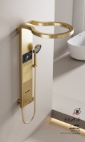 Deao Nouveau Système de Douche Multifonctionnel Doré à Effet Pluie, Eau Chaude et Froide, avec Panneau LED et Poignée de Douche pour Salle de Bain