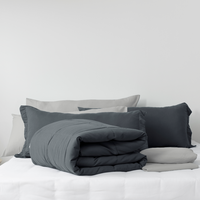 Vente flash - Ensemble de couette gris sur mesure en microfibre, 7 pièces, taille King Queen