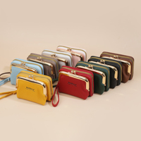 Dompet Kartu Wanita Baellerry Fashion Slim, Dompet Lipat Dua dengan Resleting, Dompet Koin Kapasitas Besar untuk Wanita, Kulit PU Berkualitas Tinggi